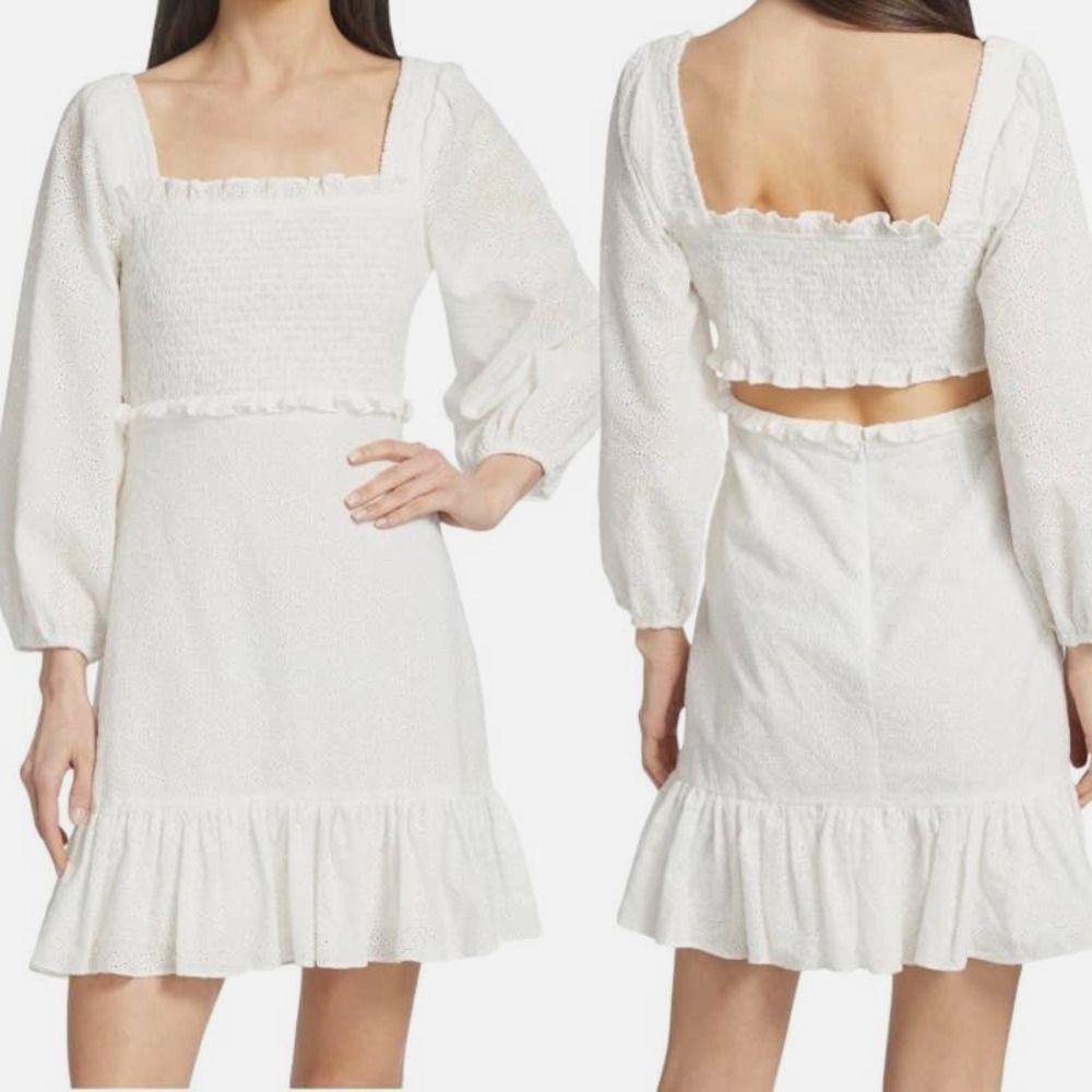 Veronica Beard Denise Mini Dress Size 10 Smocked Eyelet Cut Out NEW